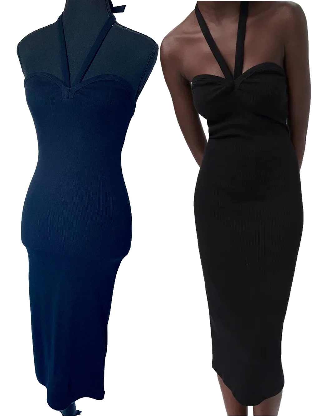 Zara Little Black Dress Sweetheart Neckline Halter Tie Bodycon Midi Resort Small